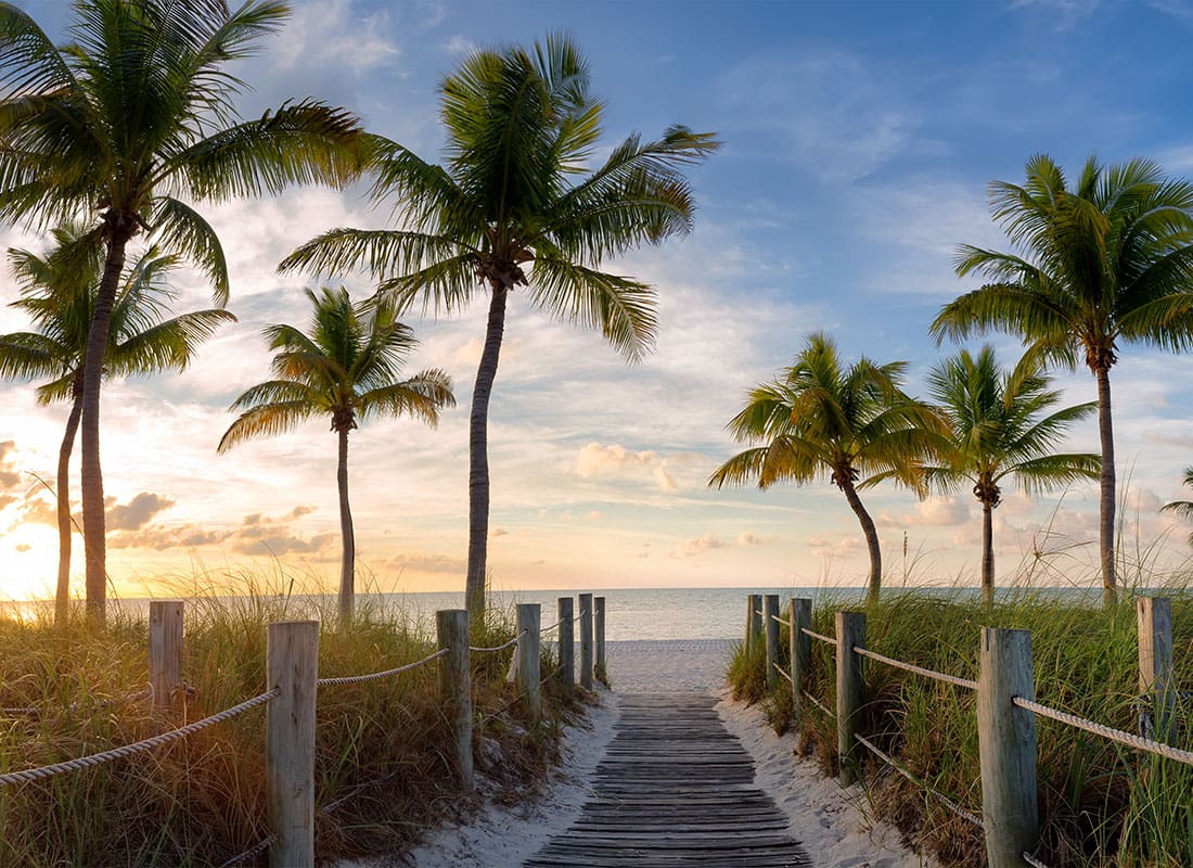 Palm Beach Gardens, FL - Panorama View of Footbridge to the Smathers Beach at Sunrise in Key West, Florida